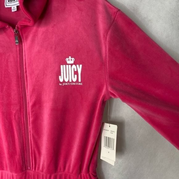 NWT Juicy Couture Pink Velour Long Sleeve Hooded Jumpsuit size small S - Picture 5 of 16